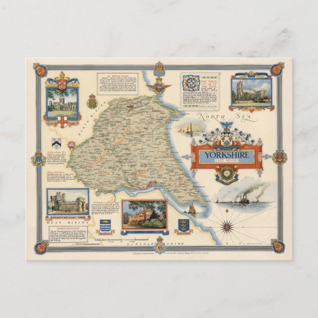 Carte Postale A Map of Yorkshire : East Riding (Devant)