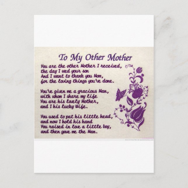 Carte Postale À Mon Autre Mère ; Merci (Devant)