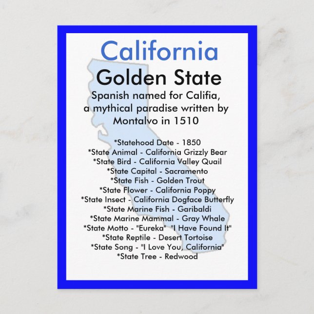 Carte Postale À propos de la Californie (Devant)