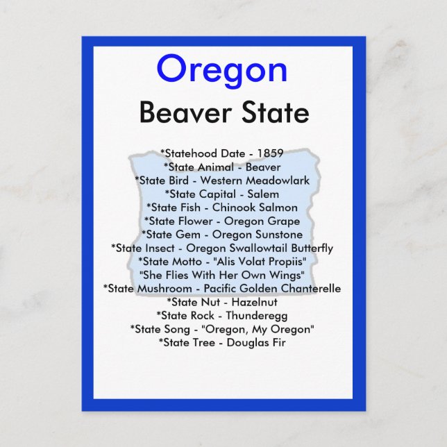 Carte Postale A propos de l'Oregon (Devant)