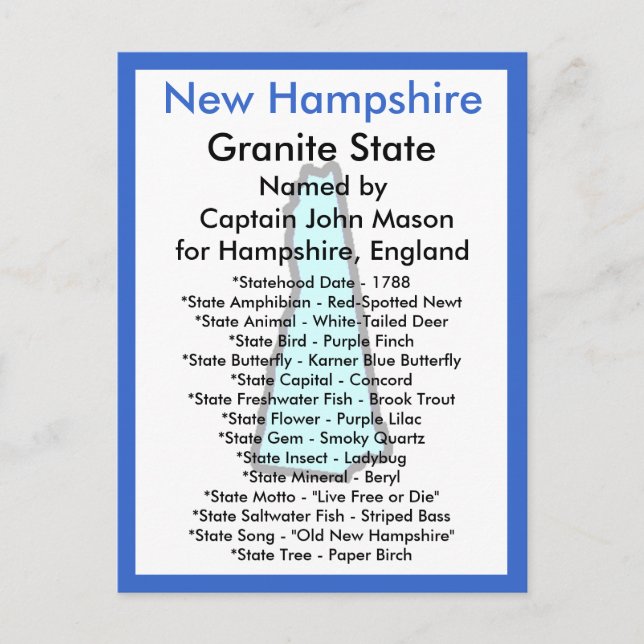 Carte Postale À propos du New Hampshire (Devant)