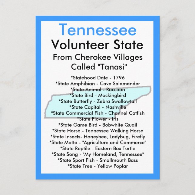Carte Postale À propos du Tennessee (Devant)