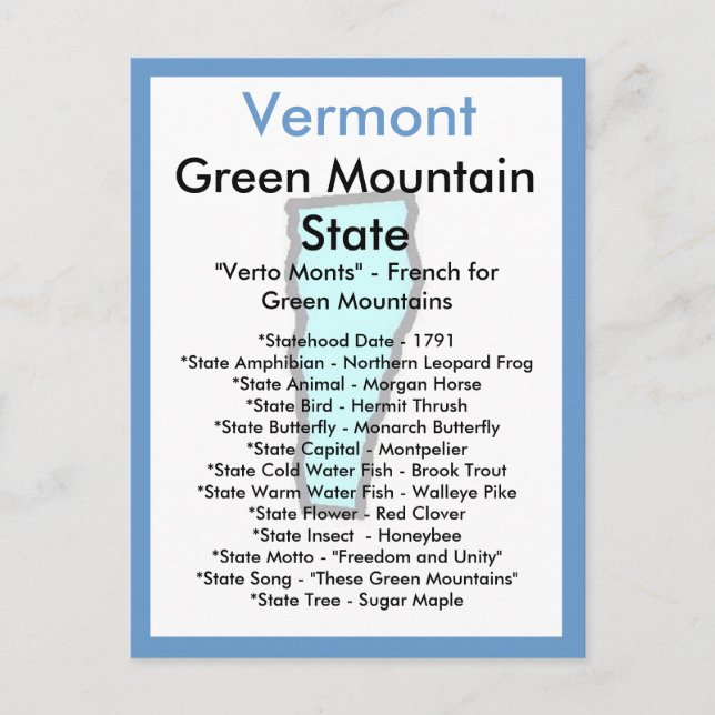 Carte Postale À propos du Vermont (Devant)