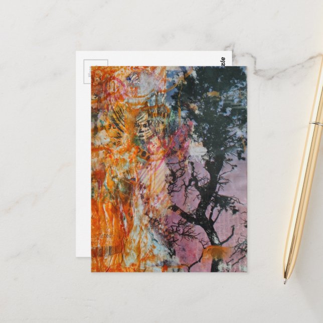 Carte Postale A Retro Tree Mixed Media Collage  (Devant/Arrière en situation)