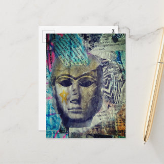 Carte Postale A stone lady face Abstract Mixed Media Collage