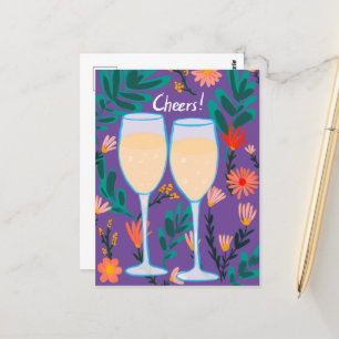 Carte Postale À votre santé ! Vin mousseux Champagne Fleurs Féli