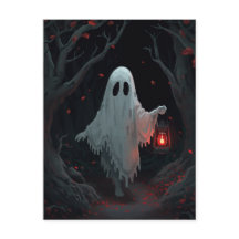A white ghost holding a red lantern in a hamfores