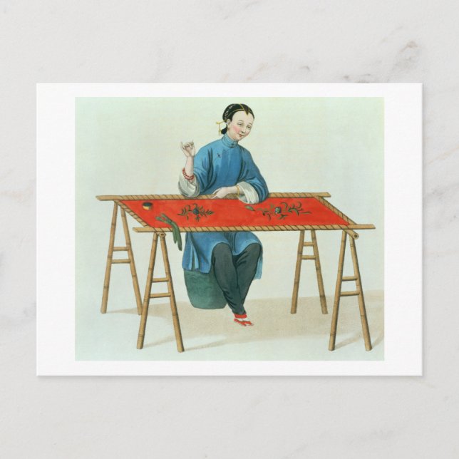 Carte Postale A Woman Embroidering (Devant)