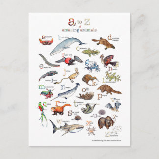Carte Postale A-Z des animaux extraordinaires