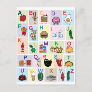 Carte Postale ABC Alphabet lettres d'apprentissage aliments heur