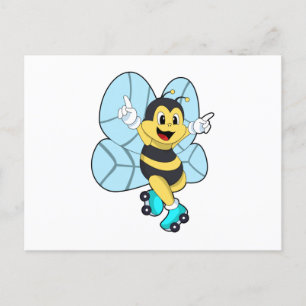Carte Postale Abeille avec des patins à roulettes