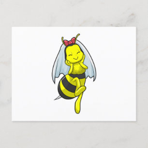 Carte Postale Abeille en mariée au Mariage avec Voile