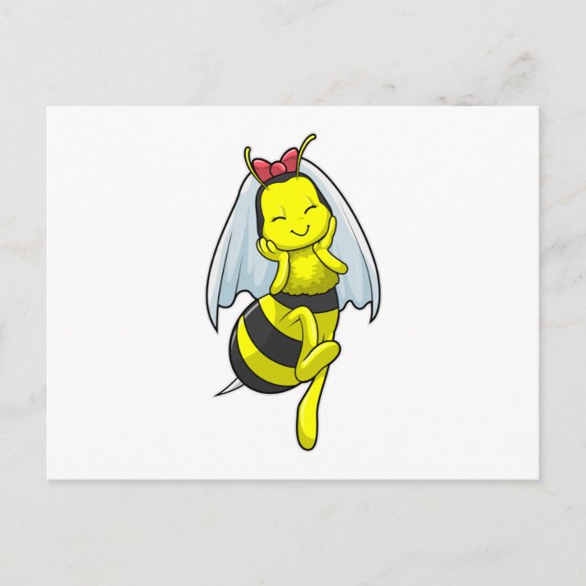 Carte Postale Abeille en mariée au Mariage avec Voile (Devant)