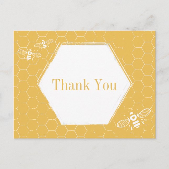 Carte Postale Abeille jaune et blanc motif Merci (Devant)