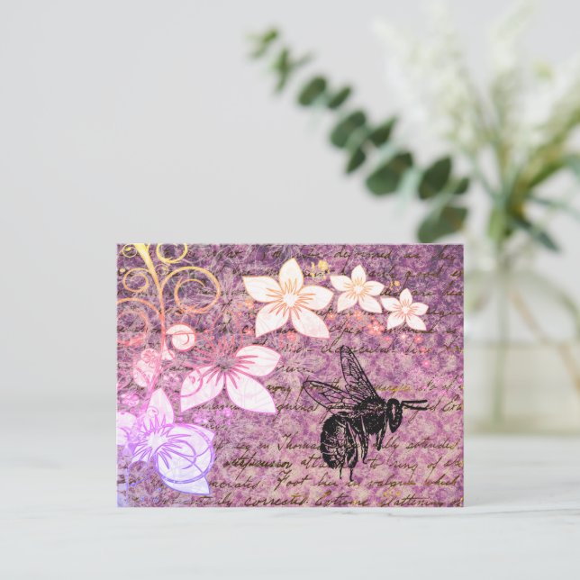 Carte Postale Abeille violette vintage (Debout devant)