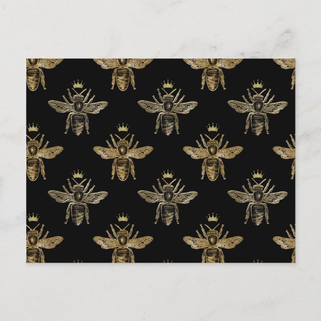 Carte Postale Abeilles royales d'or sur noir (Devant)