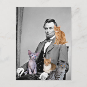 CARTE POSTALE ABRAHAM LINCOLN AMOUREUX DE CHATS