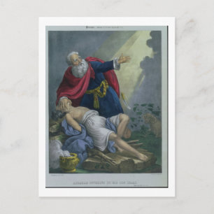 Carte Postale Abraham Offrant Son Fils Isaac, d'une Bible pr
