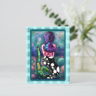 Carte Postale Abstrait Fantaisiste Sirène Nautiles Sarcelle