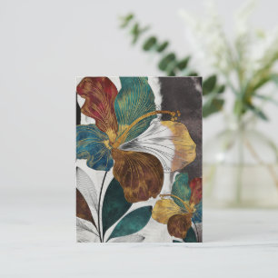 Carte Postale Abstrait Gold Line Floral Art avec Gras Pétales