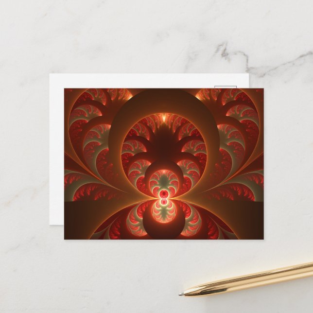 Carte Postale Abstrait lumineux rouge orange moderne Fractal (Devant/Arrière en situation)