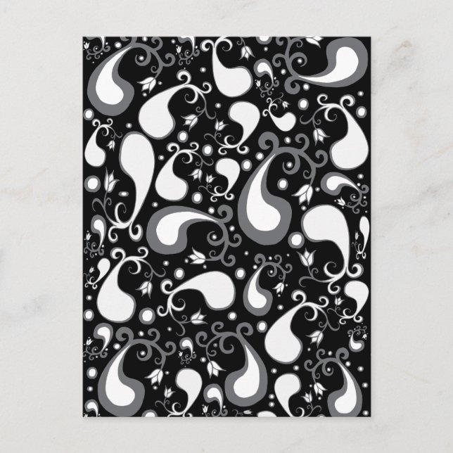Carte Postale Abstrait noir et blanc Tulip Paisley Floral (Devant)
