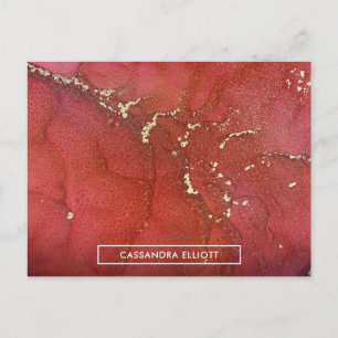 Carte Postale Abstrait Rouge & Or Marbré Encre d'alcool Liquide 