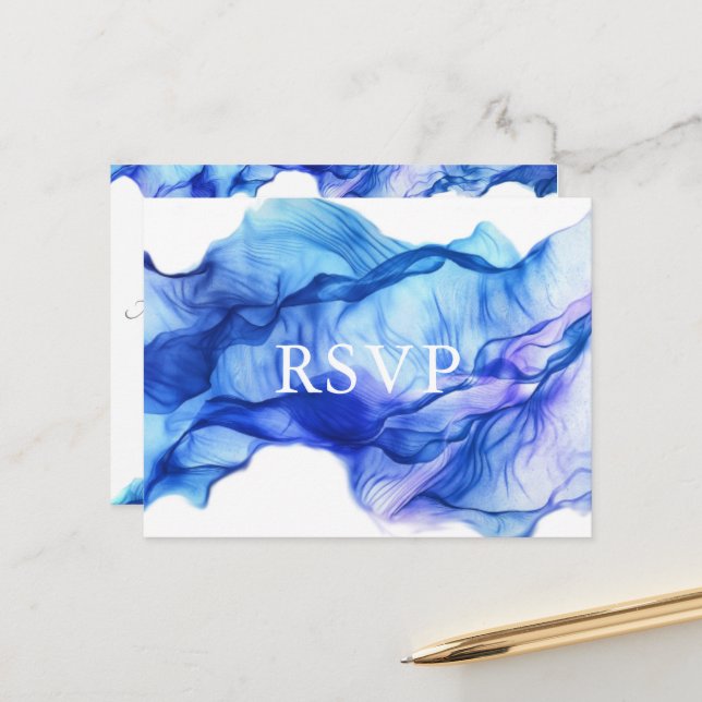 Carte postale Abstraite en soie bleue RSVP (Devant/Arrière en situation)