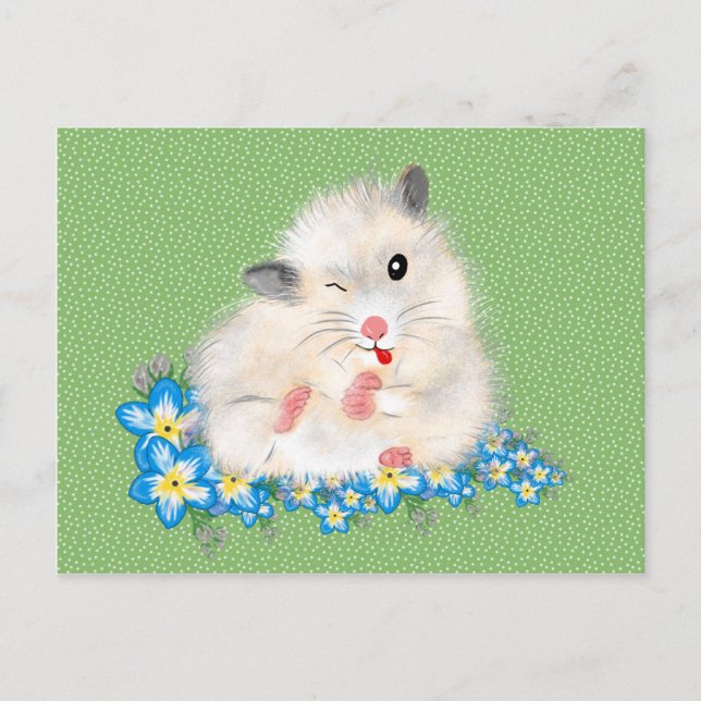 Carte Postale Accessoires hamster syrien blanc mignon, polka ver (Devant)
