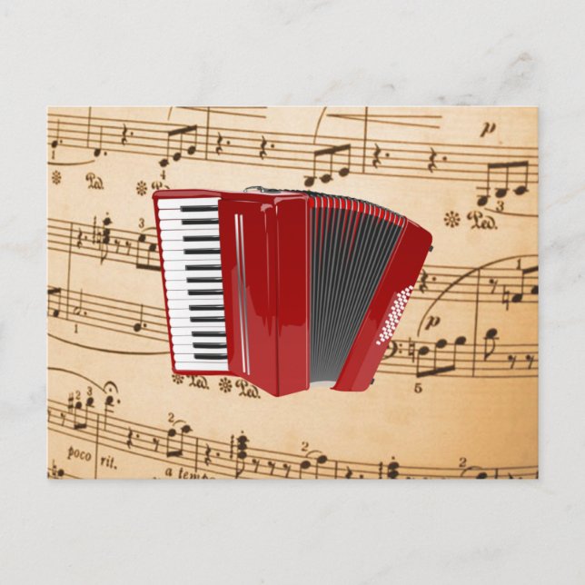 Carte Postale Accordion Music, design populaire, (Devant)
