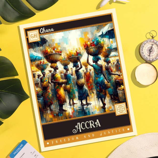 Carte Postale Accra, Ghana | Peinture Vintage (Créateur téléchargé)
