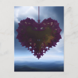 Carte Postale Accrocher Par Un Fil - Nuages De Coeur Violet Et D