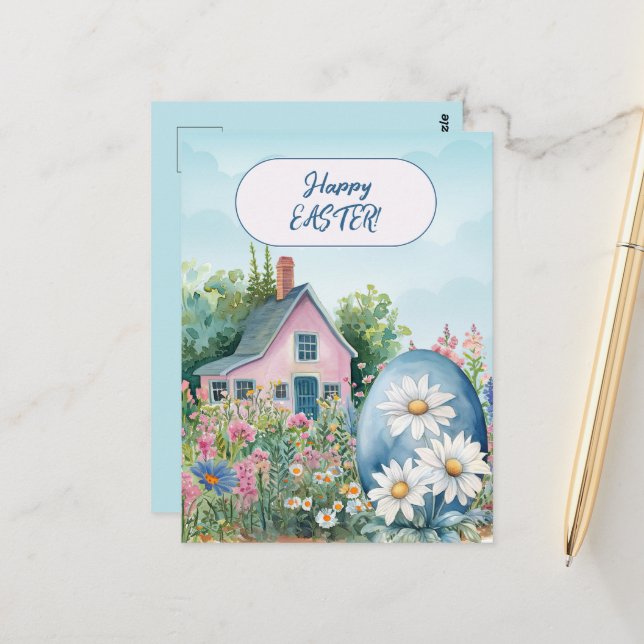 Carte Postale Accueil de Pâques Joyeux Daisées d'oeufs de Pâques (Devant/Arrière en situation)