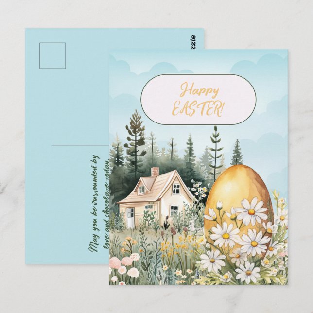 Carte Postale Accueil de Pâques Joyeux Daisées d'oeufs de Pâques (Devant / Derrière)