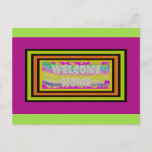 Carte Postale accueil design pourpre vert rouge bordé