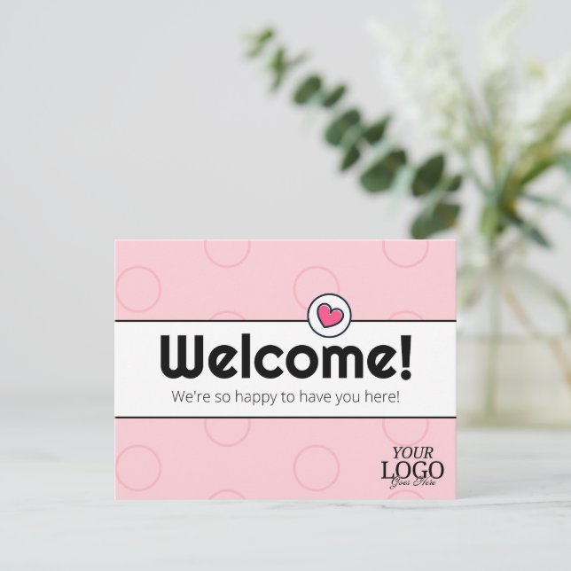 Carte Postale Accueil simple et élégant pour entreprise rose pâl (Debout devant)