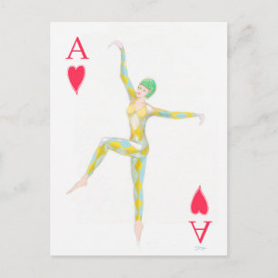 Carte Postale Ace des coeurs danse design art rétro arlequin