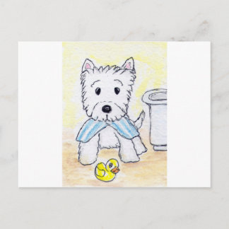 CARTE POSTALE ACEO IMPRIMER WESTIE BATHTIME ORIGIANE