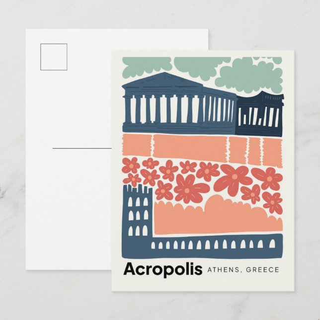 Carte Postale Acropole Athènes Grèce Voyage abstrait art floral (Devant / Derrière)