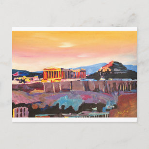 Carte Postale Acropole d'Athènes Grèce au coucher du soleil
