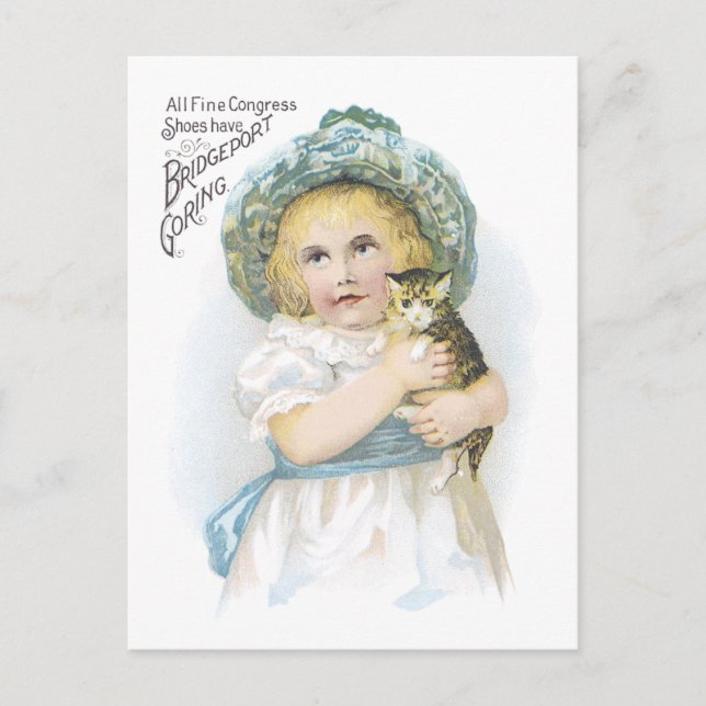 Carte Postale Ad Étiquette Victorian Girl with kitten Postcard (Devant)