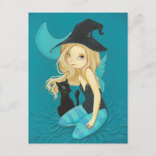 Carte Postale Adellia - Goth fairy witch black cat postcard