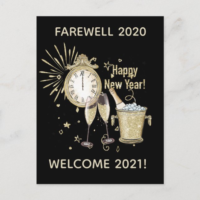 Carte Postale Adieu 2020 Bienvenue 2021 or du Nouvel An (Devant)