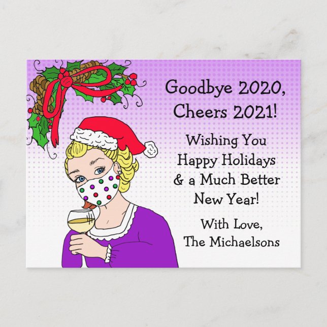 Carte Postale Adieu 2020 Humour de Noël Funny Retro Lady (Devant)