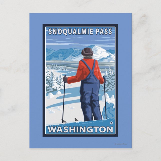 Carte Postale Admirant Skier - Snoqualmie Pass, Washington (Devant)
