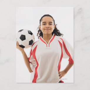Carte Postale Ado tenant le ballon de football à la main, portra