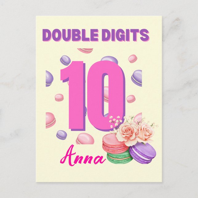Carte Postale Adolescente Macaron Double Chiffre Fille Anniversa (Devant)