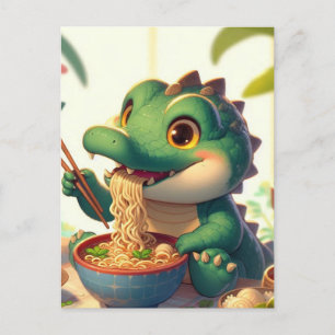 Carte Postale Adorable Alligator Manger des nouilles