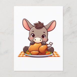 Carte Postale Adorable âne mange Thanksgiving Turquie