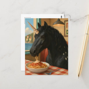 Carte Postale Adorable Appaloosa Unicorne Manger Pâtes
